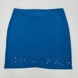 Sympli Women's Blue Knee Length Straight Skirt Cutout Hem Size 10 Made in Canada
